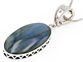 Gray Labradorite Rhodium Over Sterling Silver Pendant With Chain