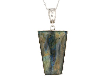 Picture of Gray Labradorite Rhodium Over Sterling Silver Pendant With Chain