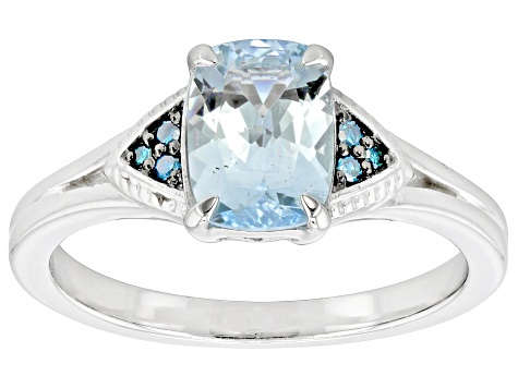 Aquamarine With Blue Diamond Accent Rhodium Over Sterling Silver Ring 1.3ctw
