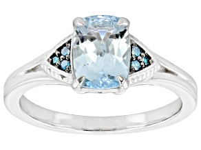 Aquamarine With Blue Diamond Accent Rhodium Over Sterling Silver Ring 1.3ctw