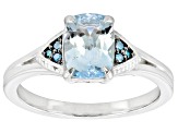 Aquamarine With Blue Diamond Accent Rhodium Over Sterling Silver Ring 1.3ctw