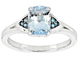 Aquamarine With Blue Diamond Accent Rhodium Over Sterling Silver Ring 1.3ctw
