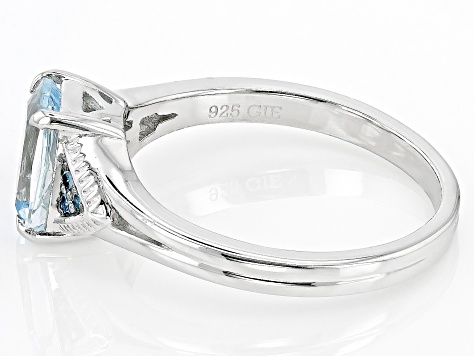 Aquamarine With Blue Diamond Accent Rhodium Over Sterling Silver Ring 1.3ctw