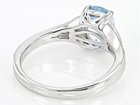 Aquamarine With Blue Diamond Accent Rhodium Over Sterling Silver Ring 1.3ctw