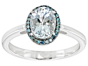 Blue Aquamarine With Blue Diamond Accent Rhodium Over Sterling Silver Ring .88ctw