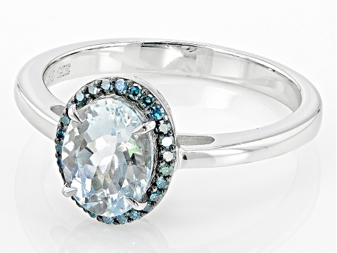 Blue Aquamarine With Blue Diamond Accent Rhodium Over Sterling Silver Ring .88ctw