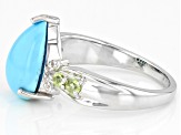 Sleeping Beauty Turquoise, Peridot & White Zircon Rhodium Over Silver Ring .19ctw