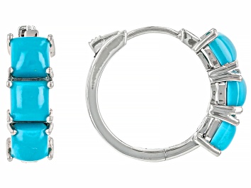 Picture of Blue Sleeping Beauty Turquoise Rhodium Over Sterling Silver Hoop Earrings