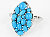 Sleeping Beauty Turquoise With White Zircon Rhodium Over Sterling Silver Cluster Ring .03ctw