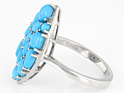 Sleeping Beauty Turquoise With White Zircon Rhodium Over Sterling Silver Cluster Ring .03ctw