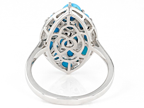 Sleeping Beauty Turquoise With White Zircon Rhodium Over Sterling Silver Cluster Ring .03ctw