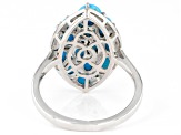 Sleeping Beauty Turquoise With White Zircon Rhodium Over Sterling Silver Cluster Ring .03ctw