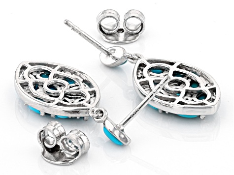 Blue Sleeping Beauty Turquoise with White Zircon Rhodium Over Sterling Silver Earrings