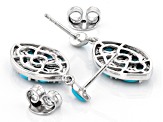 Blue Sleeping Beauty Turquoise with White Zircon Rhodium Over Sterling Silver Earrings