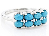 Blue Sleeping Beauty Turquoise With White Zircon Rhodium Over Sterling Silver Ring .03ctw