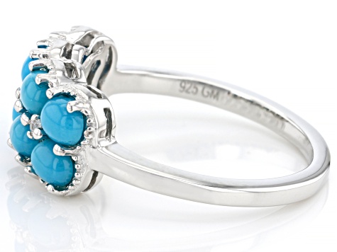Blue Sleeping Beauty Turquoise With White Zircon Rhodium Over Sterling Silver Ring .03ctw