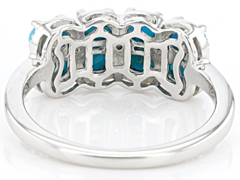 Blue Sleeping Beauty Turquoise With White Zircon Rhodium Over Sterling Silver Ring .03ctw
