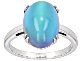 Blue Aurora Moonstone Rhodium Over Sterling Silver Solitaire Ring