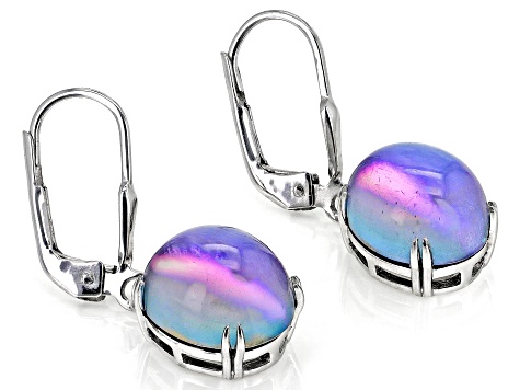Violet Aurora Moonstone Rhodium Over Sterling Silver Dangle Earrings