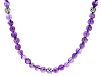 Picture of Purple Amethyst Rhodium Over Sterling Silver Bolo Necklace