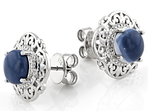 Blue Opal Rhodium Over Sterling Silver Solitaire Stud Earrings - JSM266 ...