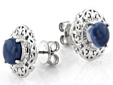 Blue Opal Rhodium Over Sterling Silver Solitaire Stud Earrings