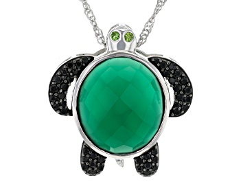 Picture of Green Onyx, Chrome Diopside & Black Spinel Black Rhodium Over Silver Turtle Pendant/Chain .54ctw