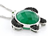 Green Onyx, Chrome Diopside & Black Spinel Black Rhodium Over Silver Turtle Pendant/Chain .54ctw