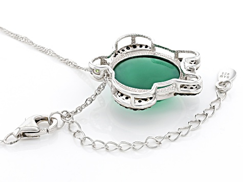 Green Onyx, Chrome Diopside & Black Spinel Black Rhodium Over Silver Turtle Pendant/Chain .54ctw