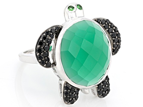 Green Onyx, Chrome Diopside & Black Spinel Rhodium Over