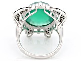 Green Onyx, Chrome Diopside & Black Spinel Rhodium Over Sterling Silver Turtle Ring .54ctw