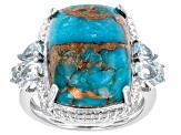 Blue Turquoise with Sky Blue Topaz Rhodium Over Sterling Silver Ring 1.02ctw