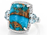 Blue Turquoise with Sky Blue Topaz Rhodium Over Sterling Silver Ring 1.02ctw