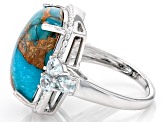 Blue Turquoise with Sky Blue Topaz Rhodium Over Sterling Silver Ring 1.02ctw