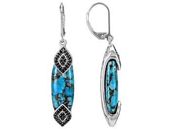 Picture of Blue Turquoise with Black Spinel Rhodium Over Sterling Silver Earrings 0.60ctw