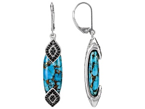 Blue Turquoise with Black Spinel Rhodium Over Sterling Silver Earrings 0.60ctw