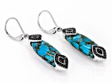 Blue Turquoise with Black Spinel Rhodium Over Sterling Silver Earrings 0.60ctw