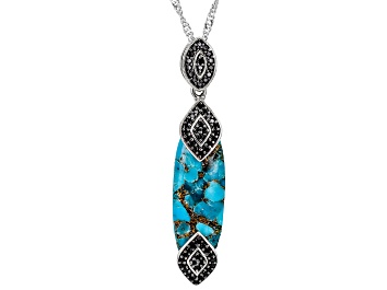 Picture of Blue Turquoise With Black Spinel Rhodium Over Sterling Silver Pendant With Chain