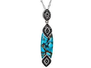 Blue Turquoise With Black Spinel Rhodium Over Sterling Silver Pendant With Chain