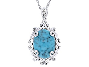 Blue Kingman Turquoise Rhodium Over Sterling Silver Pendant With Chain