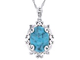 Blue Kingman Turquoise Rhodium Over Sterling Silver Pendant With Chain