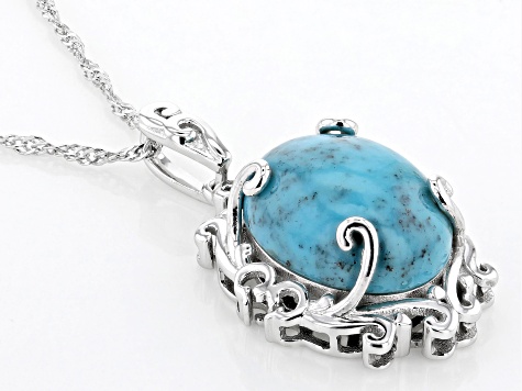 Blue Kingman Turquoise Rhodium Over Sterling Silver Pendant With Chain