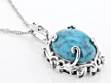 Blue Kingman Turquoise Rhodium Over Sterling Silver Pendant With Chain