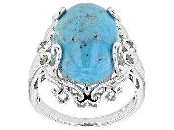 Picture of Blue Kingman Turquoise Rhodium Over Sterling Silver Ring
