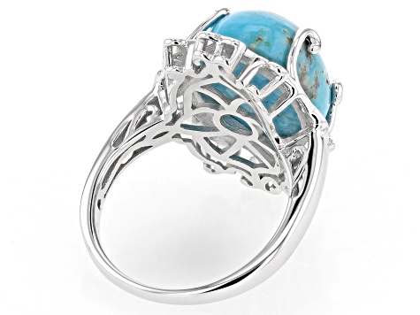 Blue Kingman Turquoise Rhodium Over Sterling Silver Ring