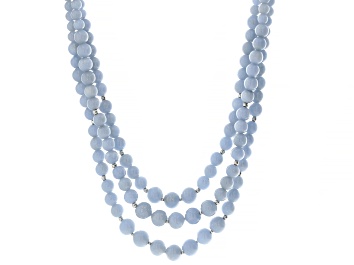 Picture of Blue Angelite Rhodium Over Sterling Silver Multi-Strand Beaded Necklace