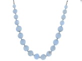 Blue Angelite Rhodium Over Sterling Silver Beaded Necklace