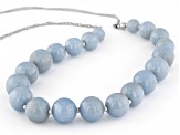 Blue Angelite Rhodium Over Sterling Silver Beaded Necklace