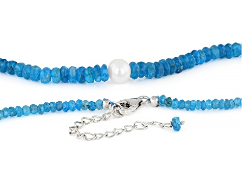 Blue Neon Apatite Rhodium Over Sterling Silver Beaded Necklace - JSM200