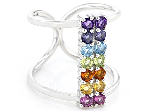 Multi-Color Multi-Gemstone Rhodium Over Sterling Silver Ring 1.47ctw